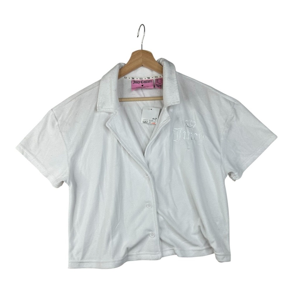 New Juicy Couture Logo Button Down Cropped‎ Top size Large White